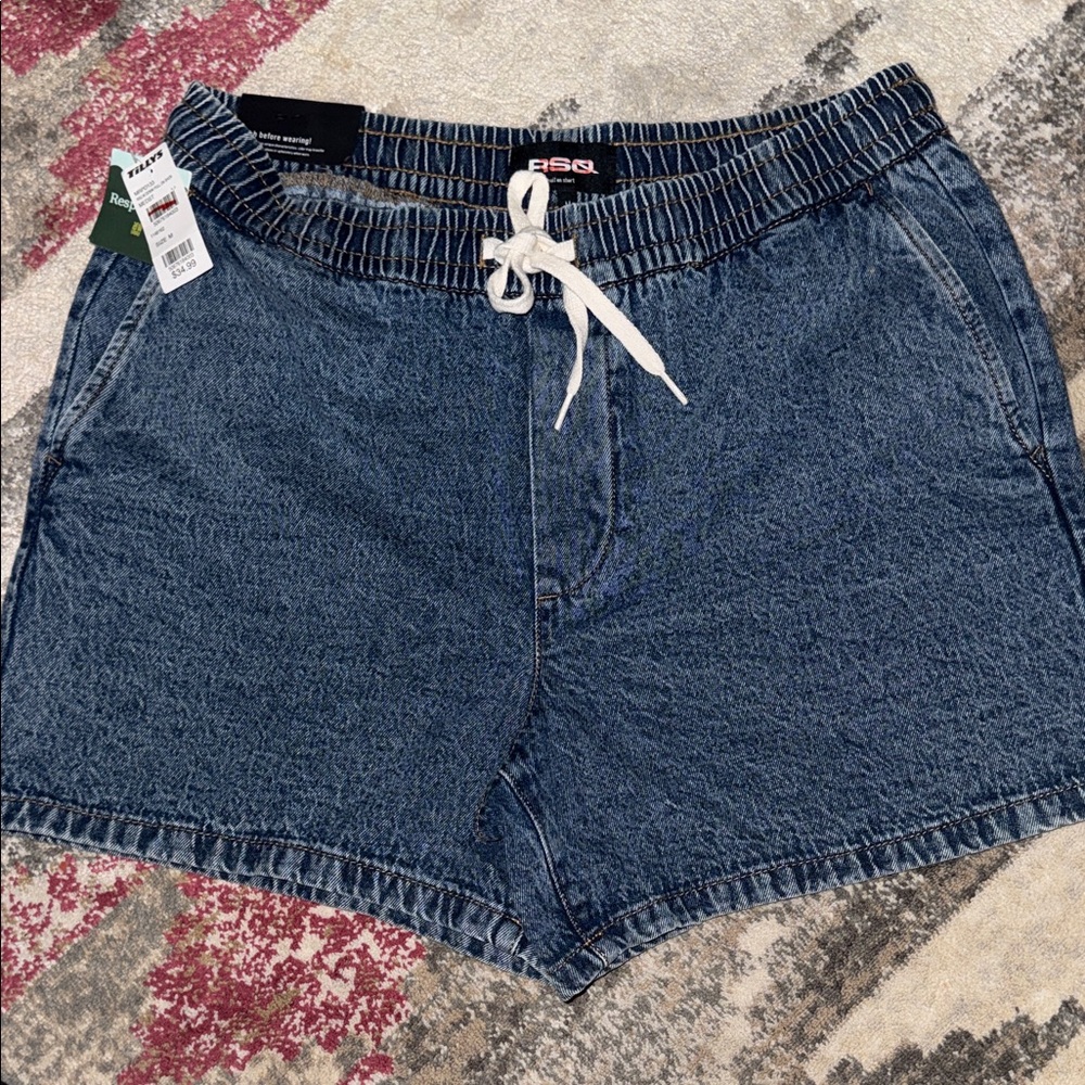 RSQ Dark Blue Jean Shorts with White Drawstring